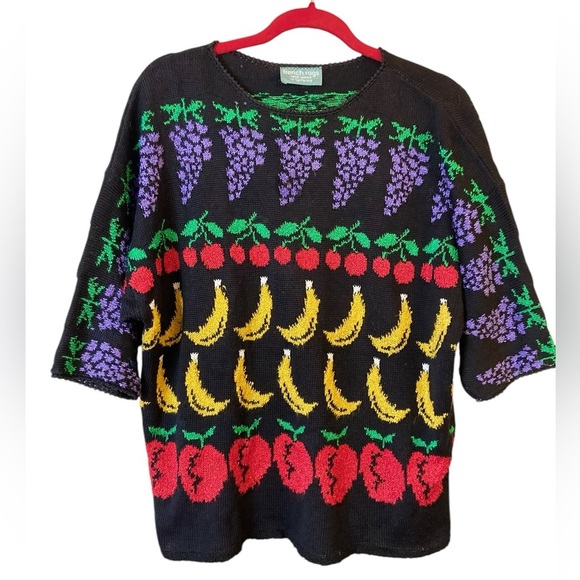 Vintage French Rags Hand-Loomed Fruit Crew Neck Sweater - Picture 6 of 16